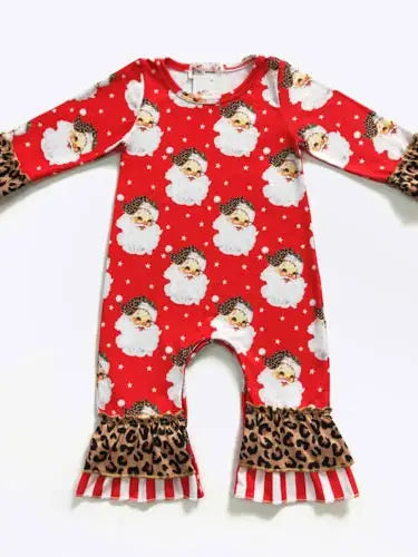 Red Leopard Santa Romper