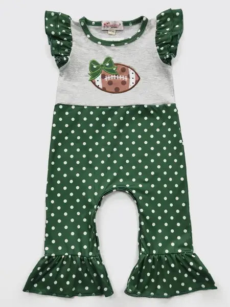 Green Polka Dot Football Romper