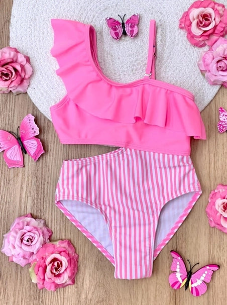 Pink Stripes Cutout Swimsuit