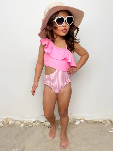 Pink Stripes Cutout Swimsuit