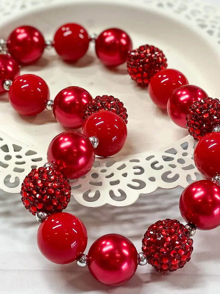 Red Rhinestone Bubble Gum Necklace