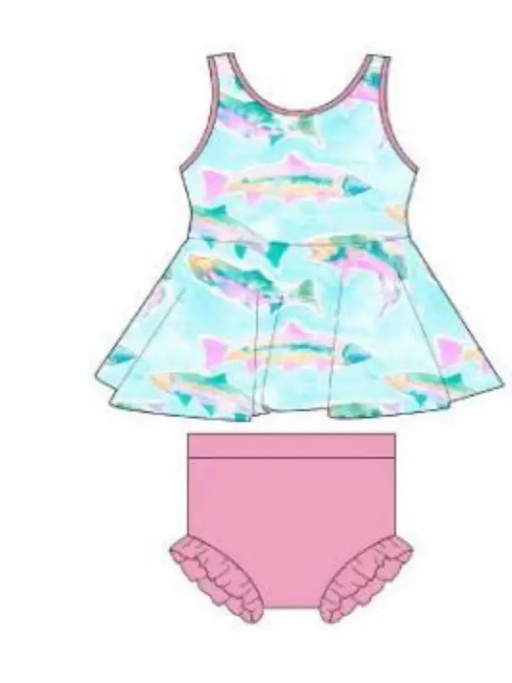 Watercolor Fish Peplum Set (Bamboo)