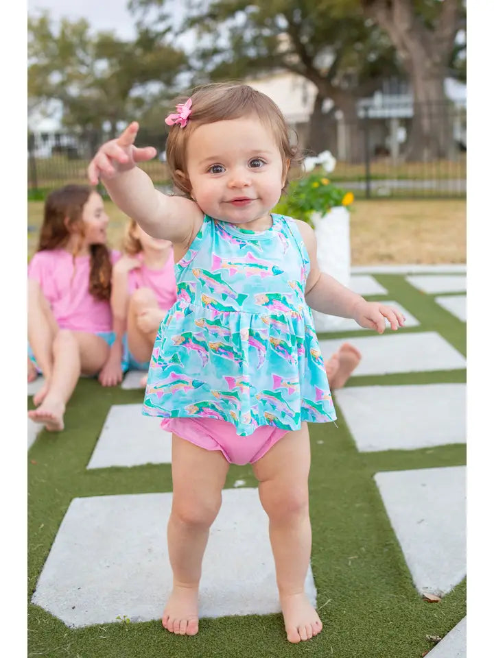 Watercolor Fish Peplum Set (Bamboo)