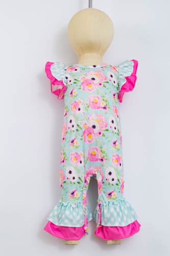 Pink Aqua Poppy Baby Romper