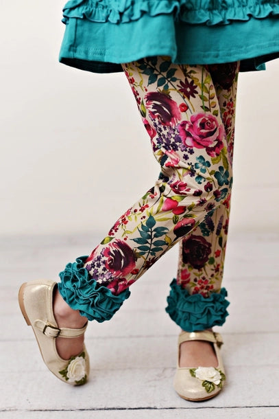 Teal and Plum Ruffle Pants and Shirt Set