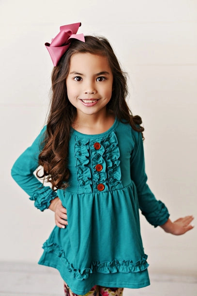 Teal and Plum Ruffle Pants and Shirt Set