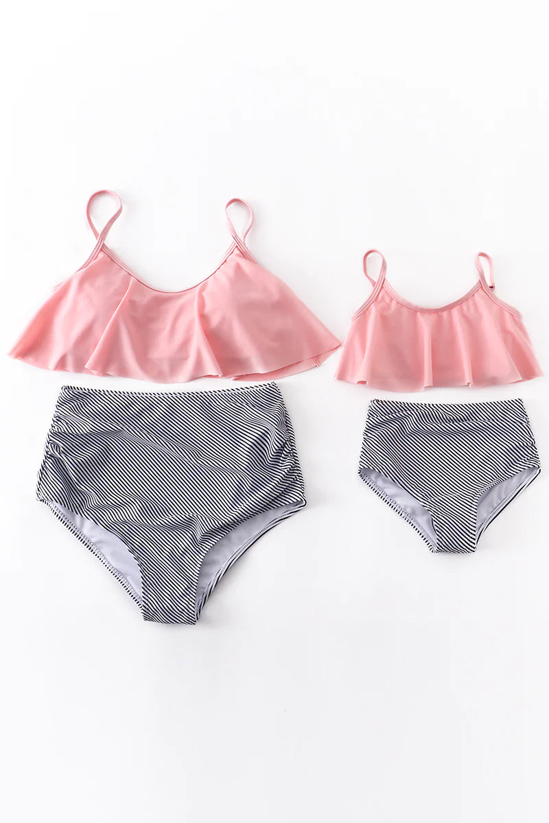 Pink Stripe ruffle 2 pcs Mommy and Me Swimsuit - Womens