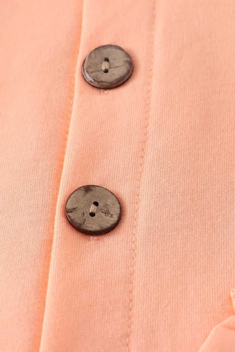 Peach Ruffle Bottom Button Down Hoodie Jacket