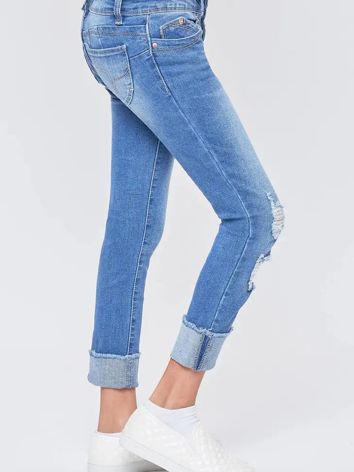 Girls Distressed Cuffed Denim Jeans