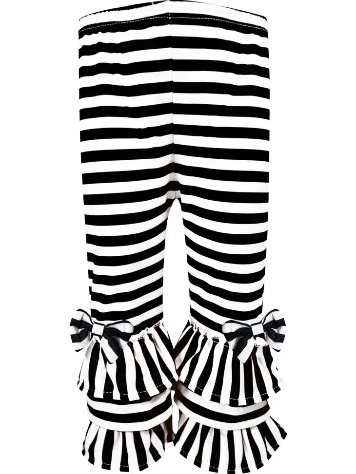 Black and White Striped Triple Ruffle Pants