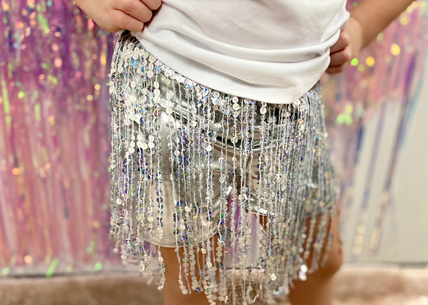 Silver Metallic Sequin Shorts