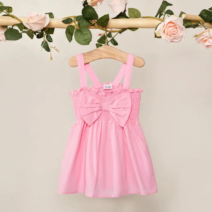 Sleeveless Bowknot Cotton Dress - Baby Girl - Pink