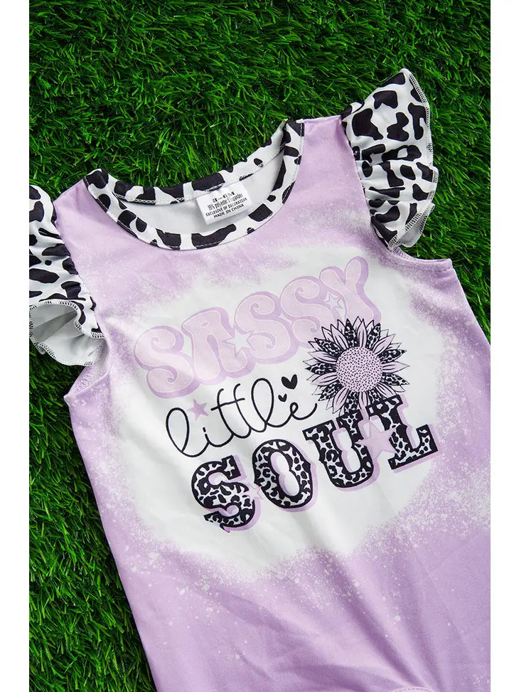 "Sassy little Soul" Purple Animal Print Ruffle Baby Romper