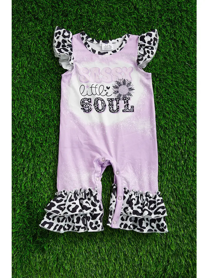 "Sassy little Soul" Purple Animal Print Ruffle Baby Romper