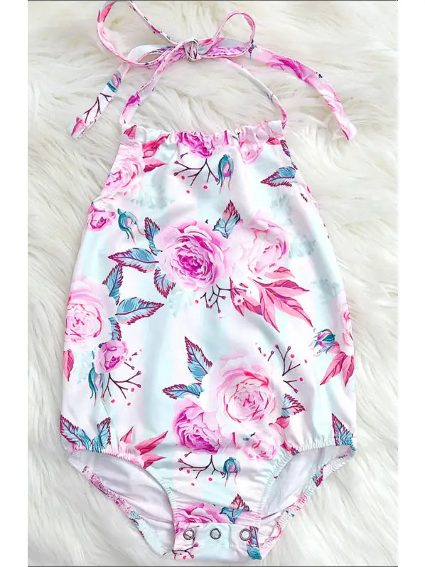 Pink Roses Halter Baby Onesie