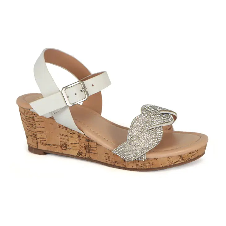 Girls Braided Stone Strap Wedge Sandals - White