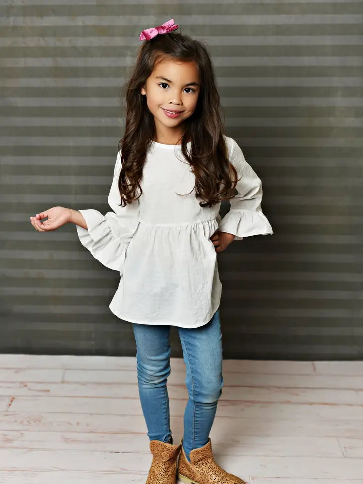 White Flare Arm Button Back Tunic