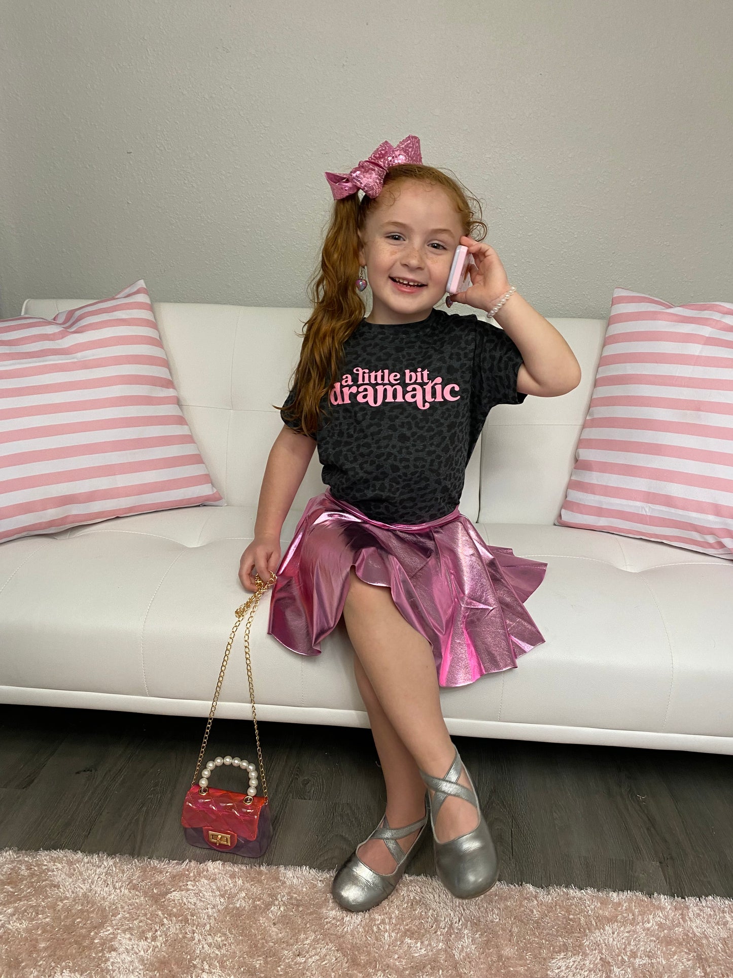 "A Little Bit Dramatic" Black Leopard Tee - Girls