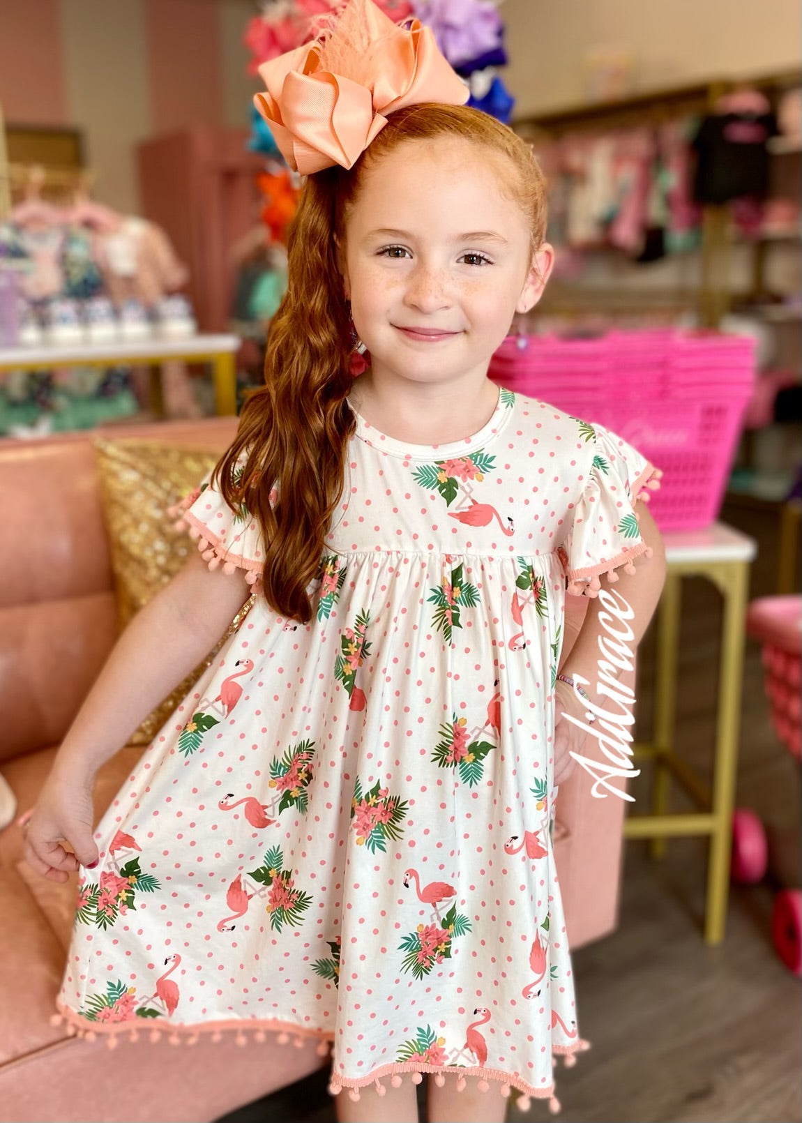 Tropical Flamingo Pom Pom Dress