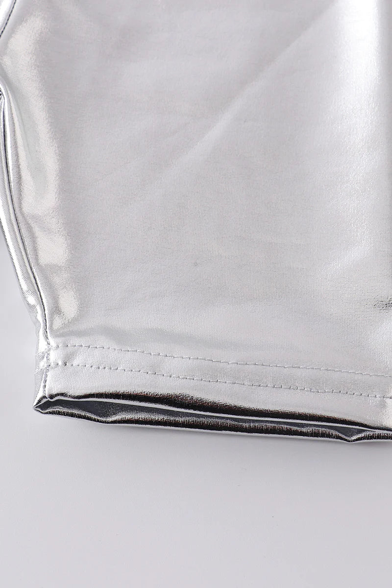 Metallic Silver Biker Shorts