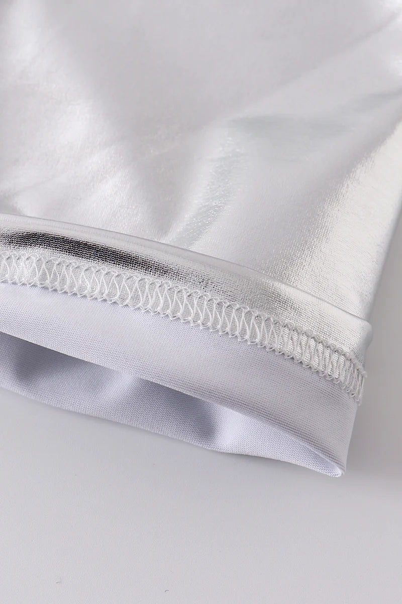Metallic Silver Biker Shorts