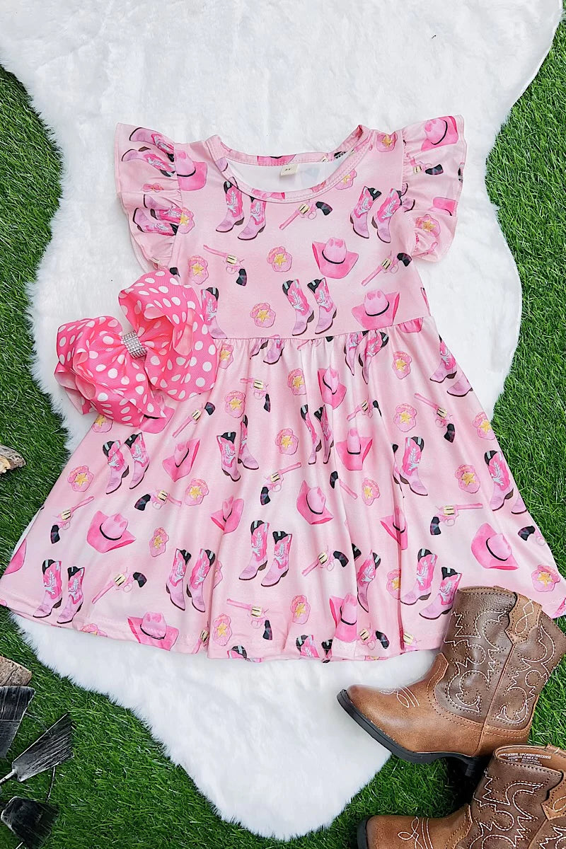 Cowgirl Pink Flare Dress W/ Angel Sleeves