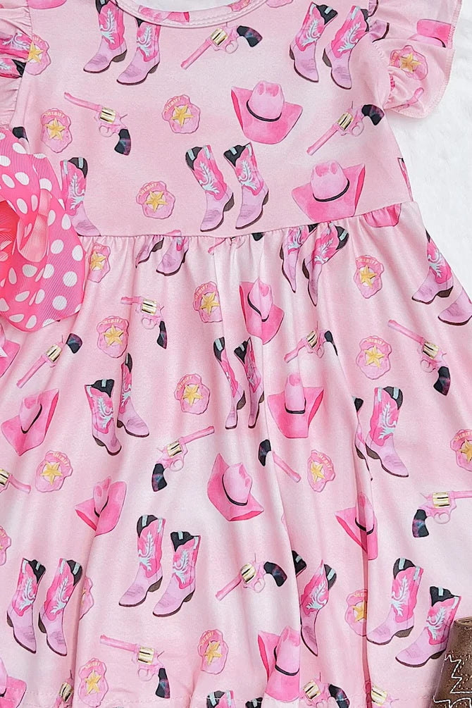 Cowgirl Pink Flare Dress W/ Angel Sleeves