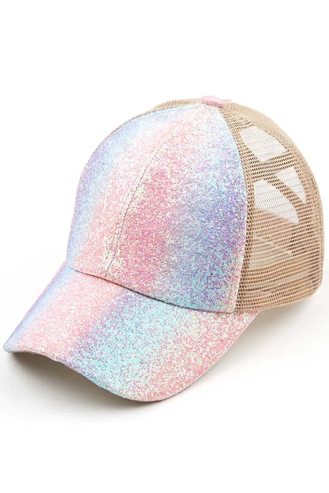 C. C. Kids Crystal Ombre Chunky Glitter Criss-Cross Pony Cap - Unicorn