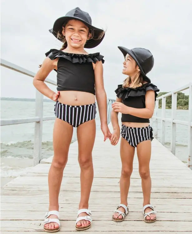 Ruffle Butts Black and White Striped Ruffled Tankini