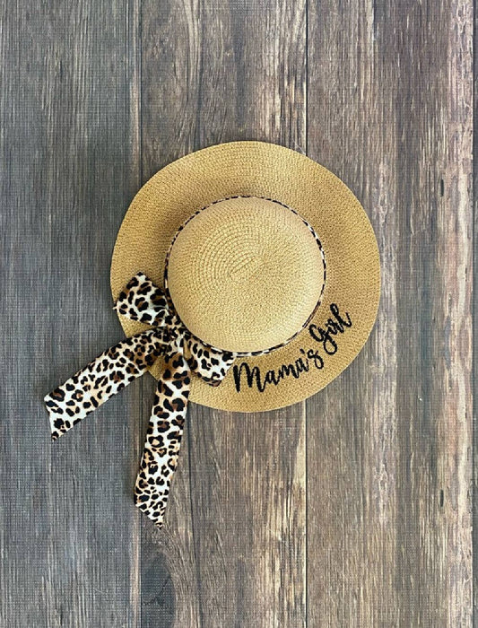 Mama's Girl Floppy Straw Hat With Cheetah Bow