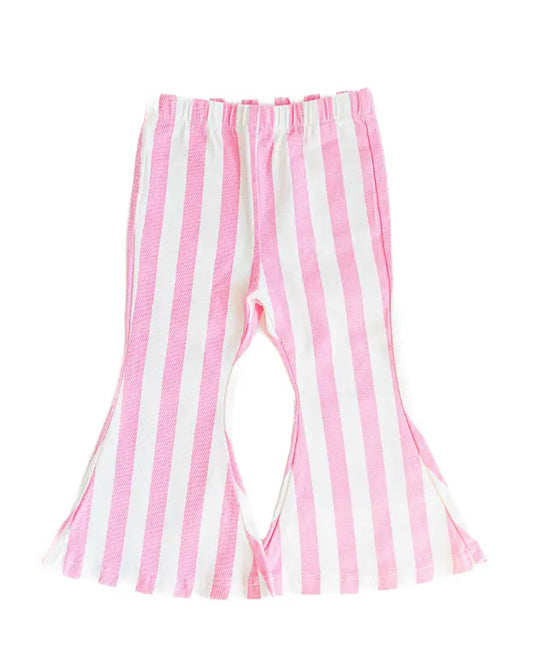 Pink and White Striped BOHO Denim Bell Bottoms