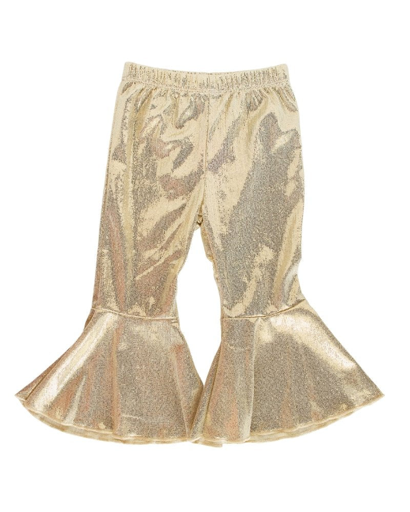 Gold Metallic Shimmer Flare Leg Pants