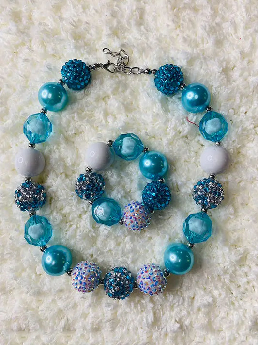 Blue and White Bubble Gum Bead Necklace and Bracelet (sold separately)