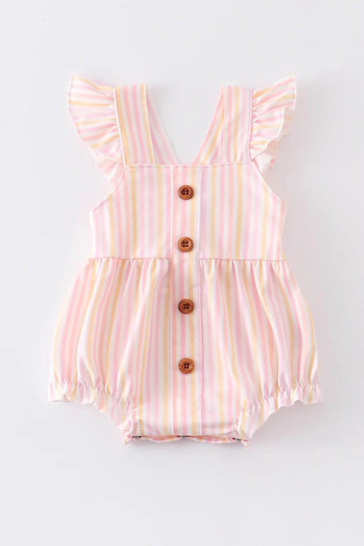 Pink and Yellow Stripe Flutter Trim Bubble Romper