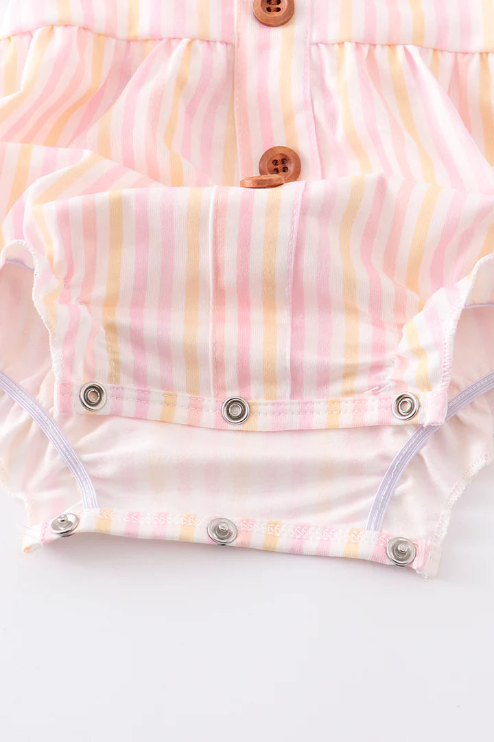 Pink and Yellow Stripe Flutter Trim Bubble Romper