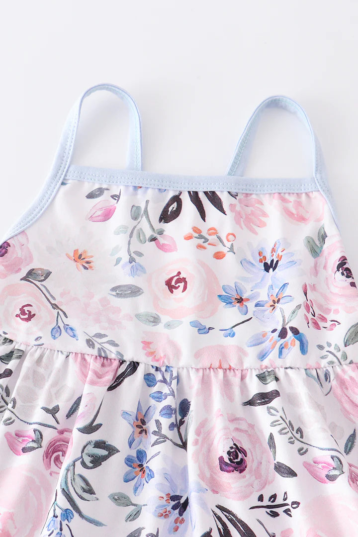 Blue Floral Ruffle Shorts Set