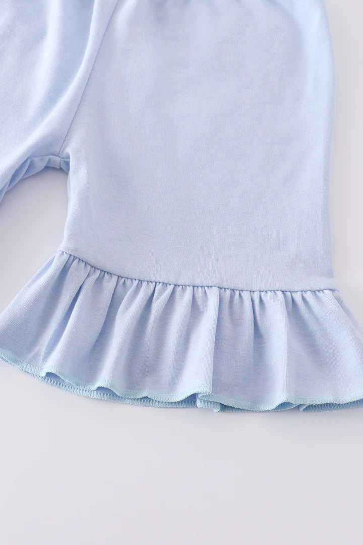 Blue Floral Ruffle Shorts Set