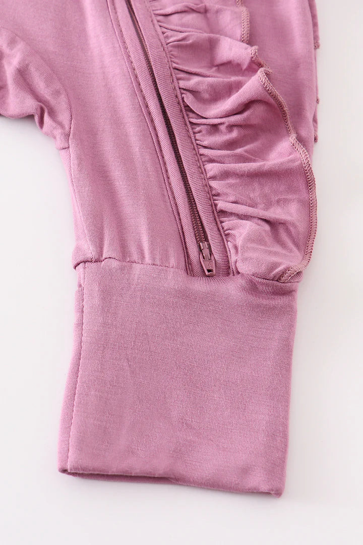 Lavender Colored Bamboo Ruffle Baby Romper with Matching Headband