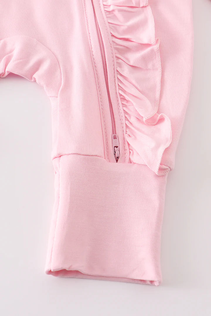 Light Pink Bamboo Ruffle Baby Romper with Matching Headband