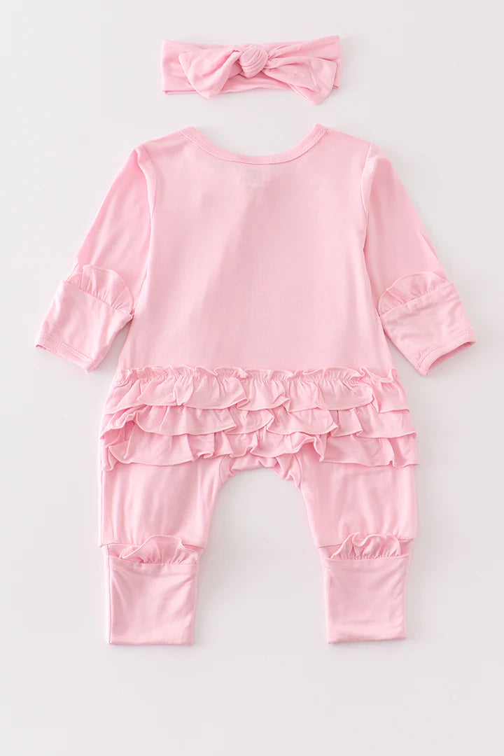 Light Pink Bamboo Ruffle Baby Romper with Matching Headband