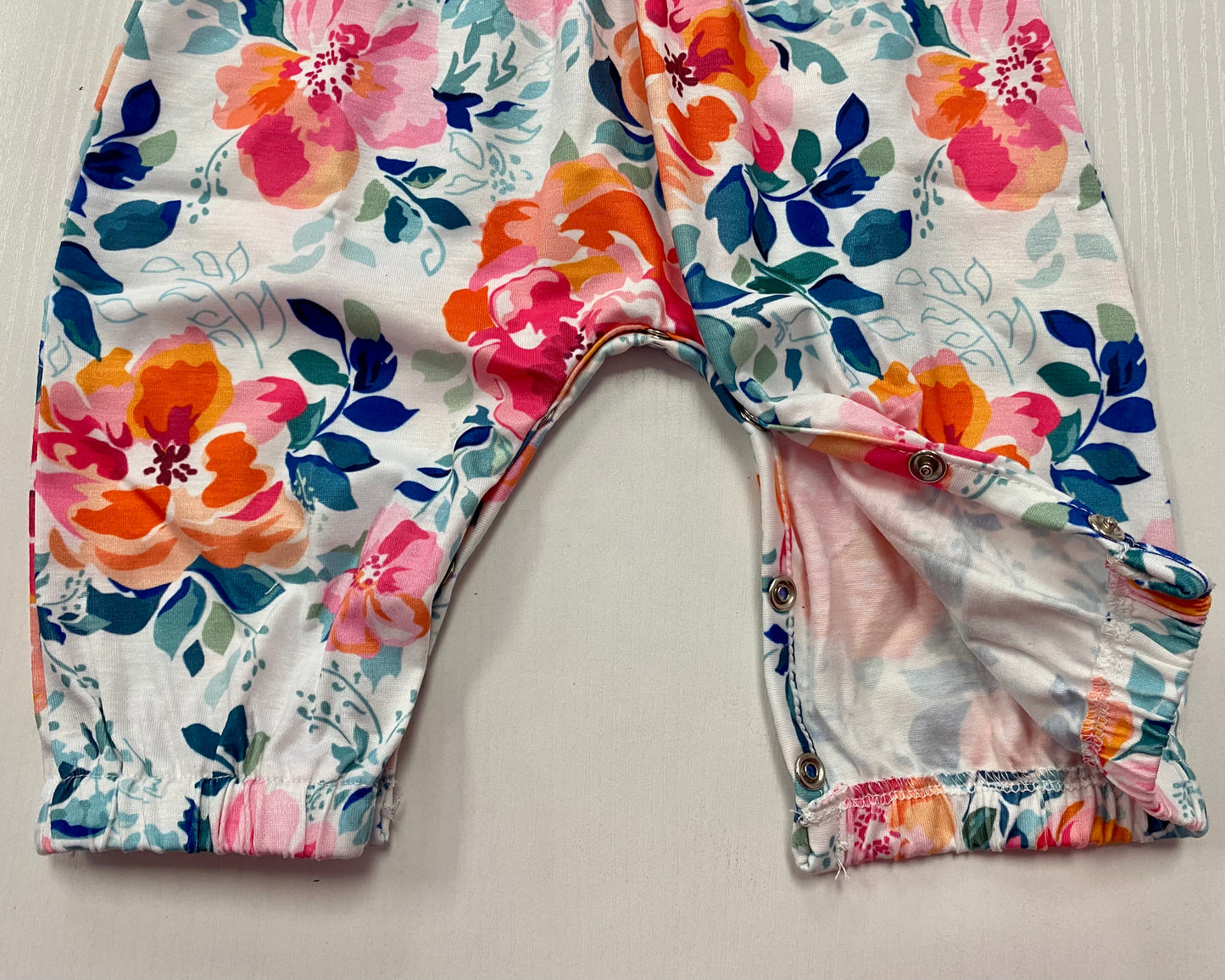 Navy, Pink, and Orange Floral Baby Pants Romper