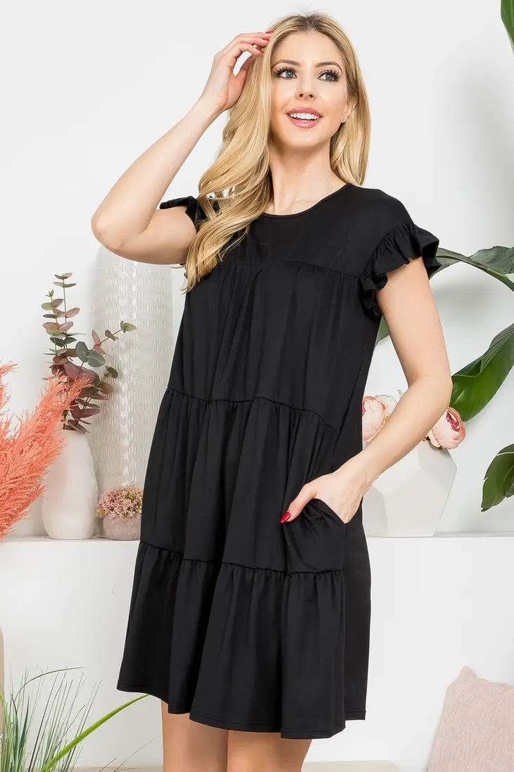 Mommy and Me Black Ruffle Dress- Women's