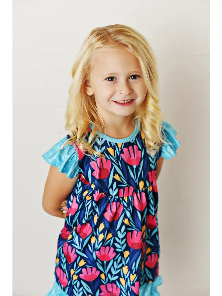 Turquoise and Pink Flower Shorts Set