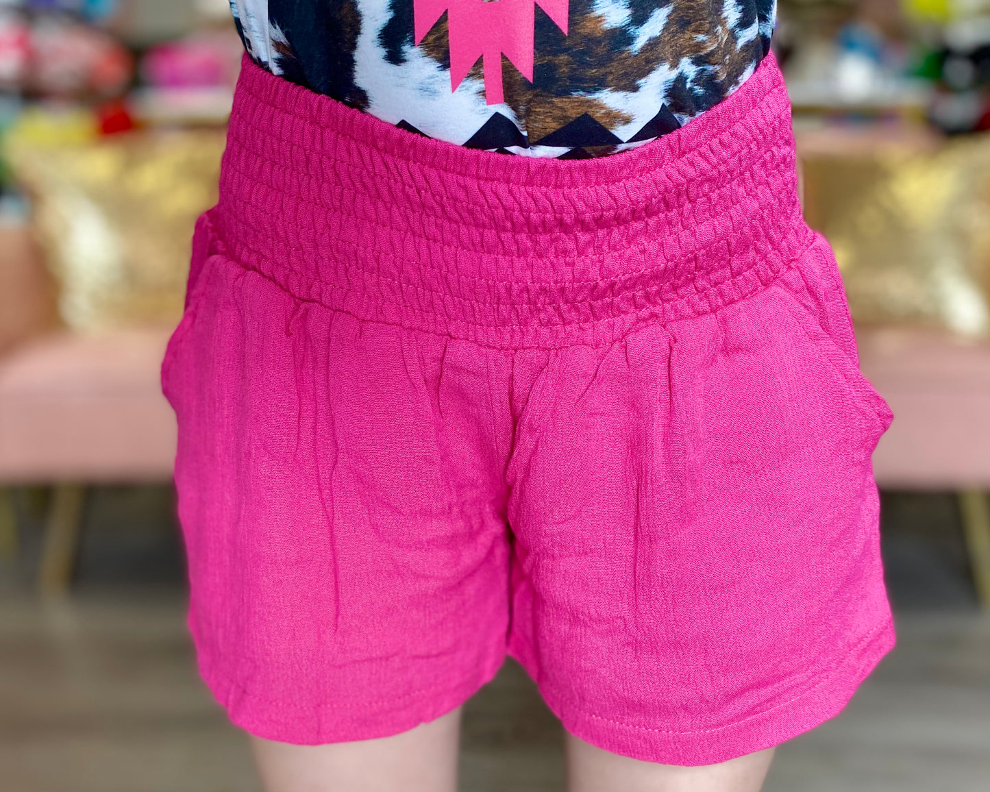 Fuchsia Elastic Waistband Shorts