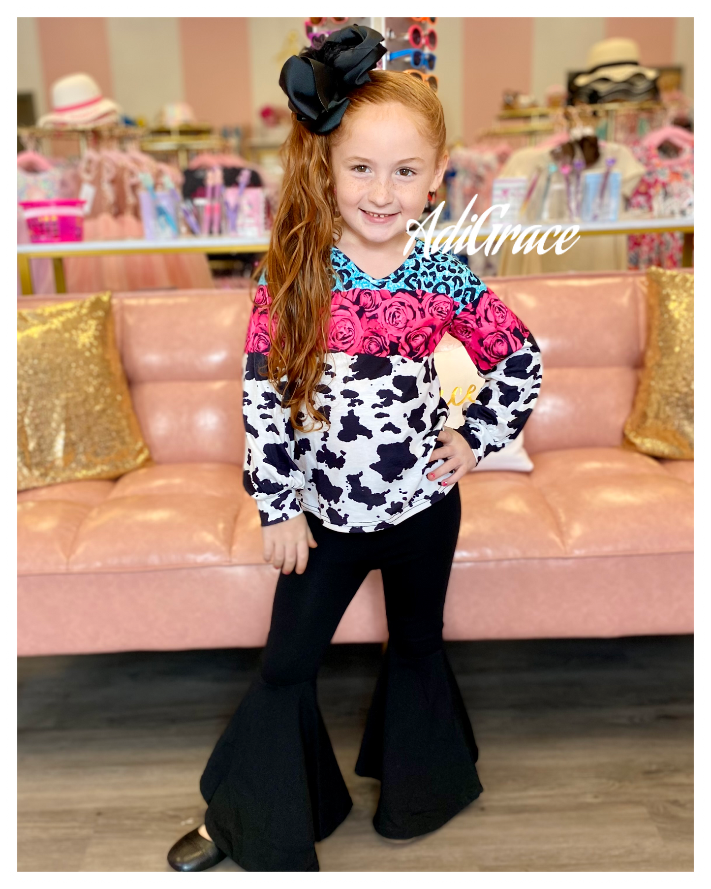 Pink and Turquoise Cow Print Shirt