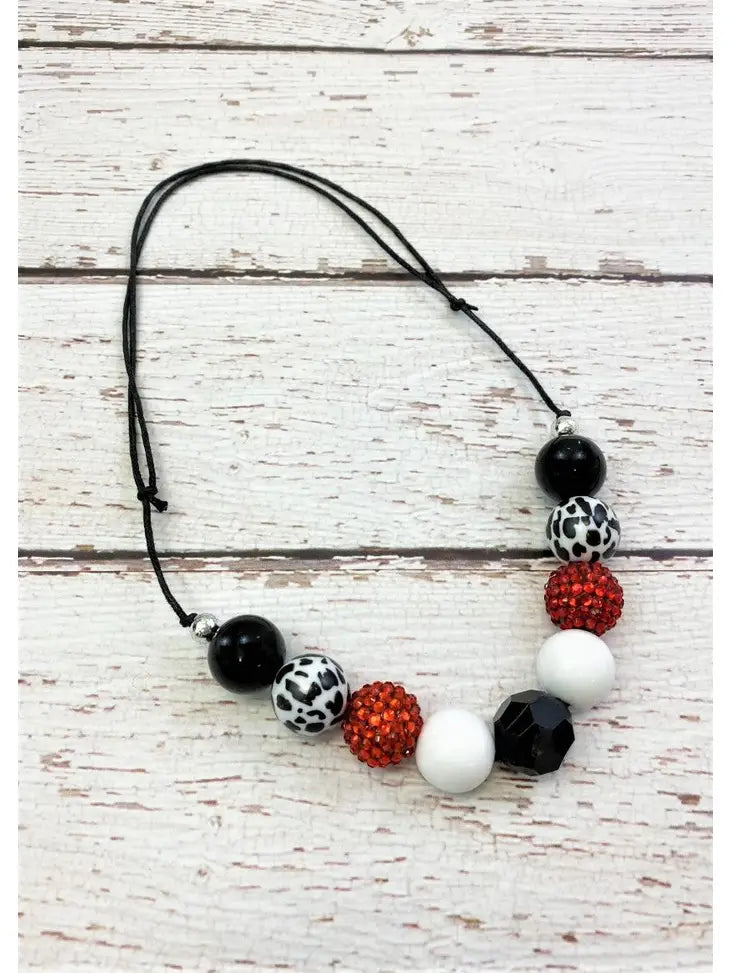 Red, Black, and Spotted Adjustable Bubble Gum Bead Necklace