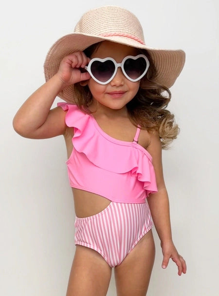 Pink Stripes Cutout Swimsuit