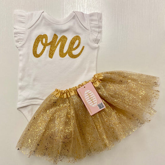 "ONE" Short Sleeve Baby Onesie