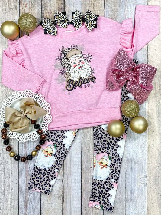 Pink and Leopard Santa Pants Set