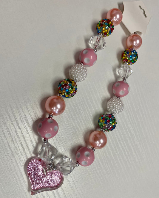 Glittered Heart Bubble Gum Necklace